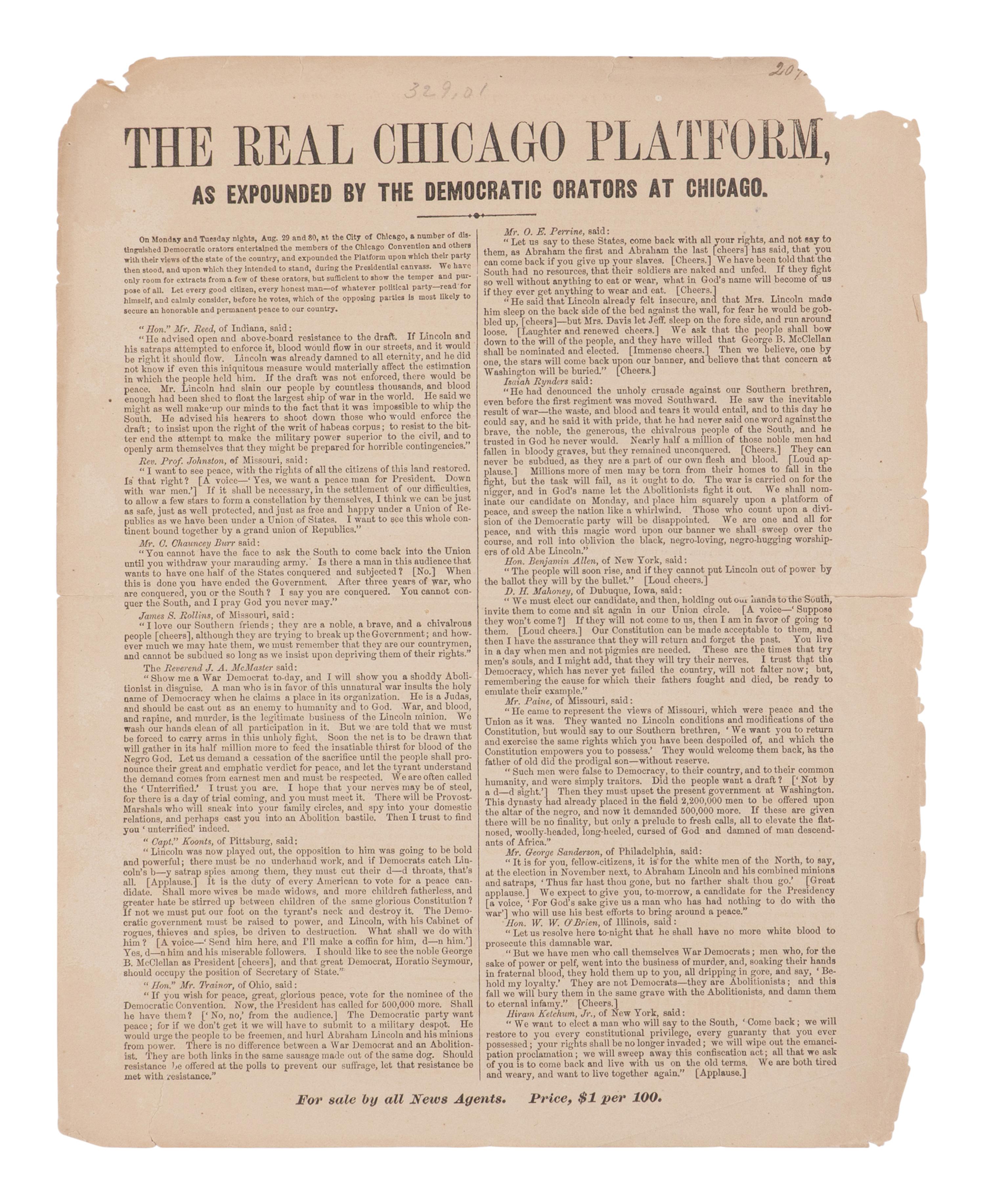 [ANTI-LINCOLN CAMPAIGN]. A group of 4 broadsides, comprising:
