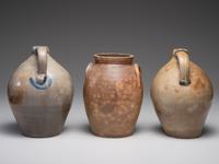 Three Cobalt Decorated Stoneware Vessels