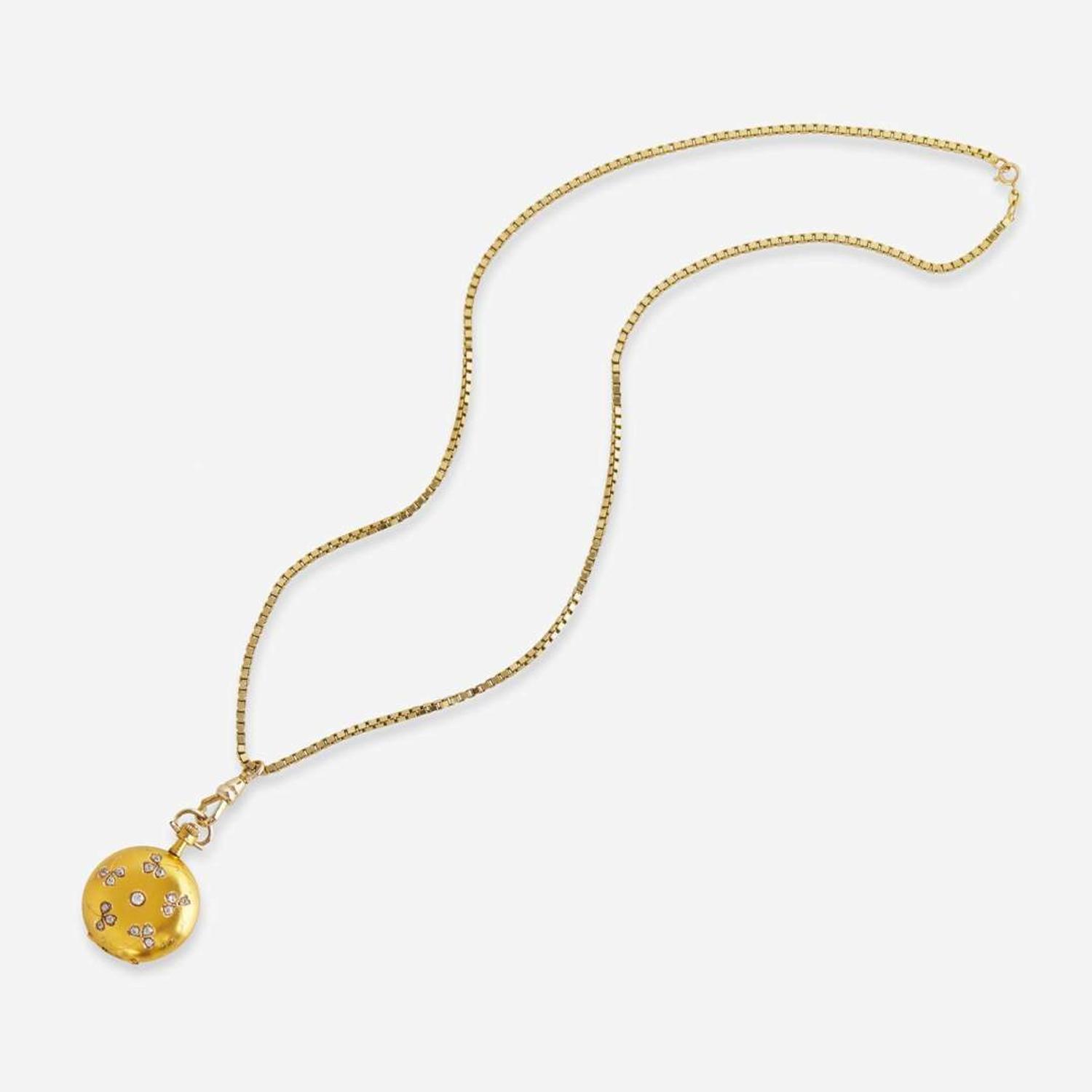 A 14K Yellow Gold and Diamond Pocket Watch
