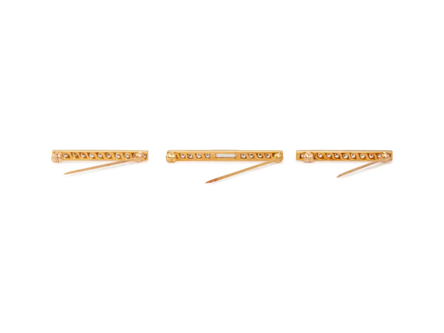 COLLECTION OF YELLOW GOLD AND DIAMOND BAR BROOCHES