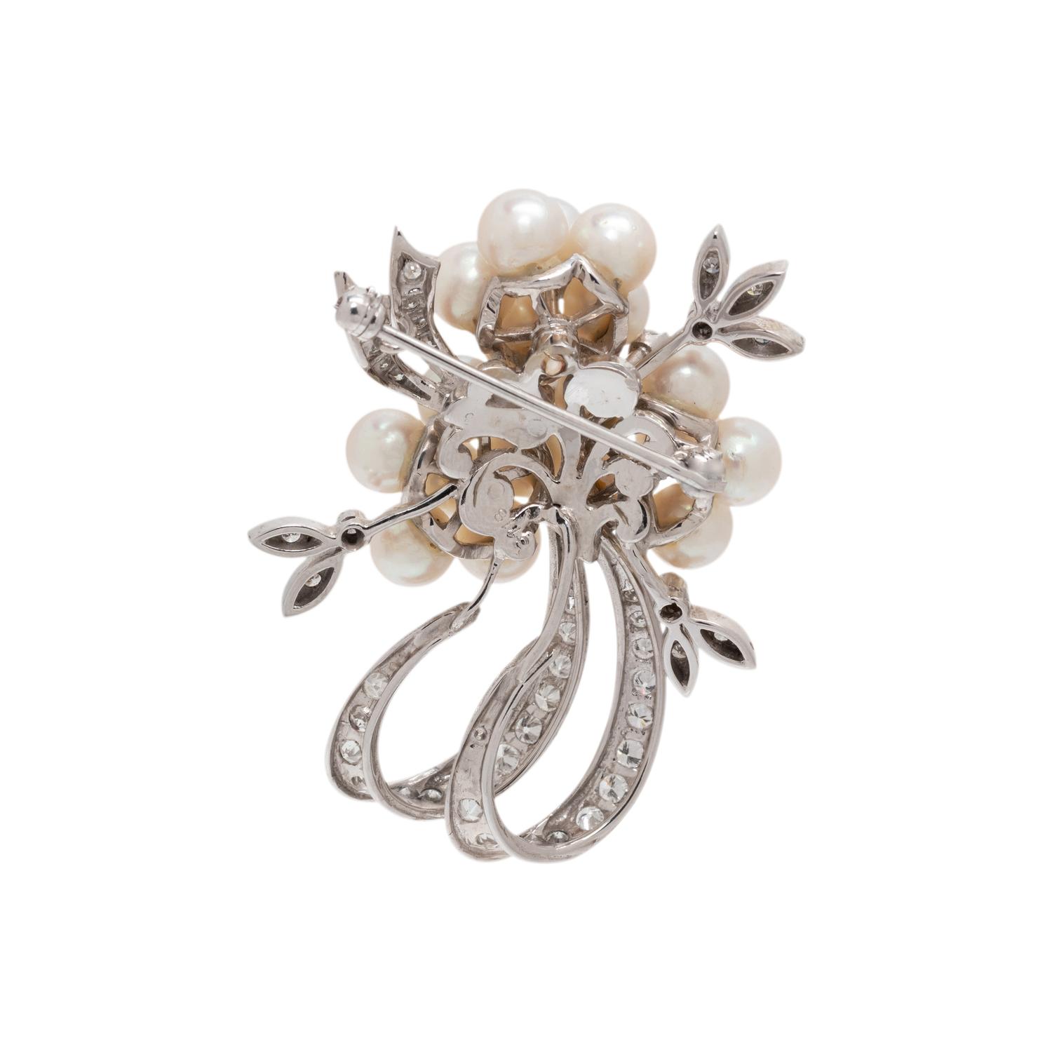 CULTURED PEARL AND DIAMOND BROOCH