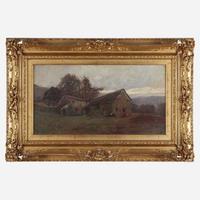 Hal Robinson (American, 1875-1933) Afternoon Landscape with Barns and Cows
