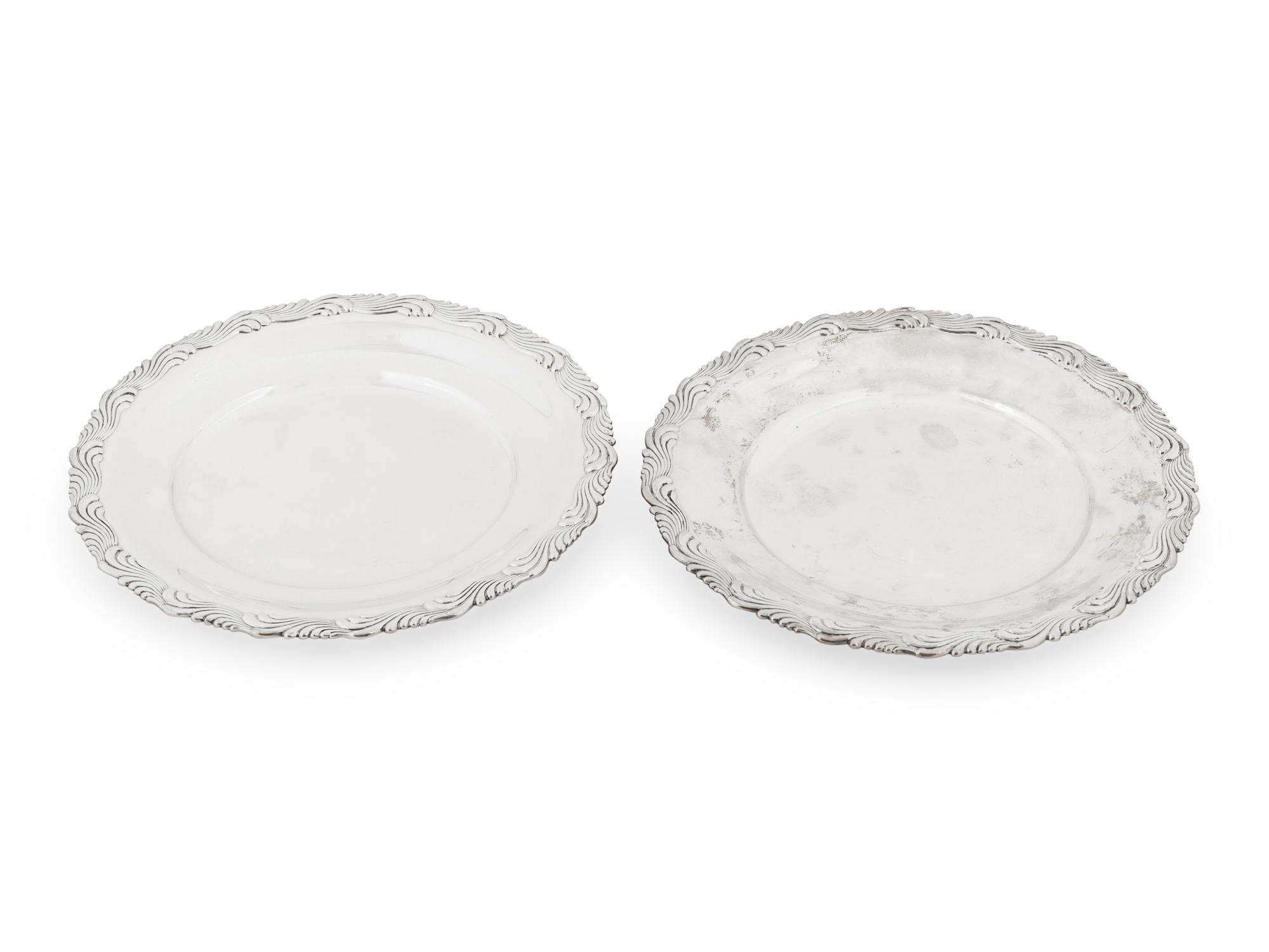 A Pair of Tiffany and Company Wave Edge Silver Trays