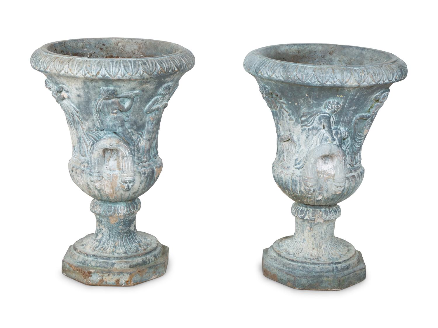 A Pair of Cast Cement Garden Urns