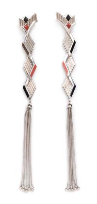 A Pair of Sterling Silver, Onyx and Coral Earrings, Erte, 15.30 dwts.