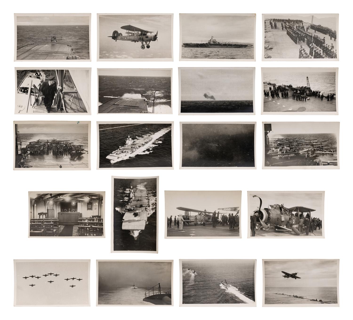 [GERMAN BATTLESHIP BISMARCK]. An archive of photographs and postcards relating to the British hunt for the German battleship Bismarck, ca. 1940s.