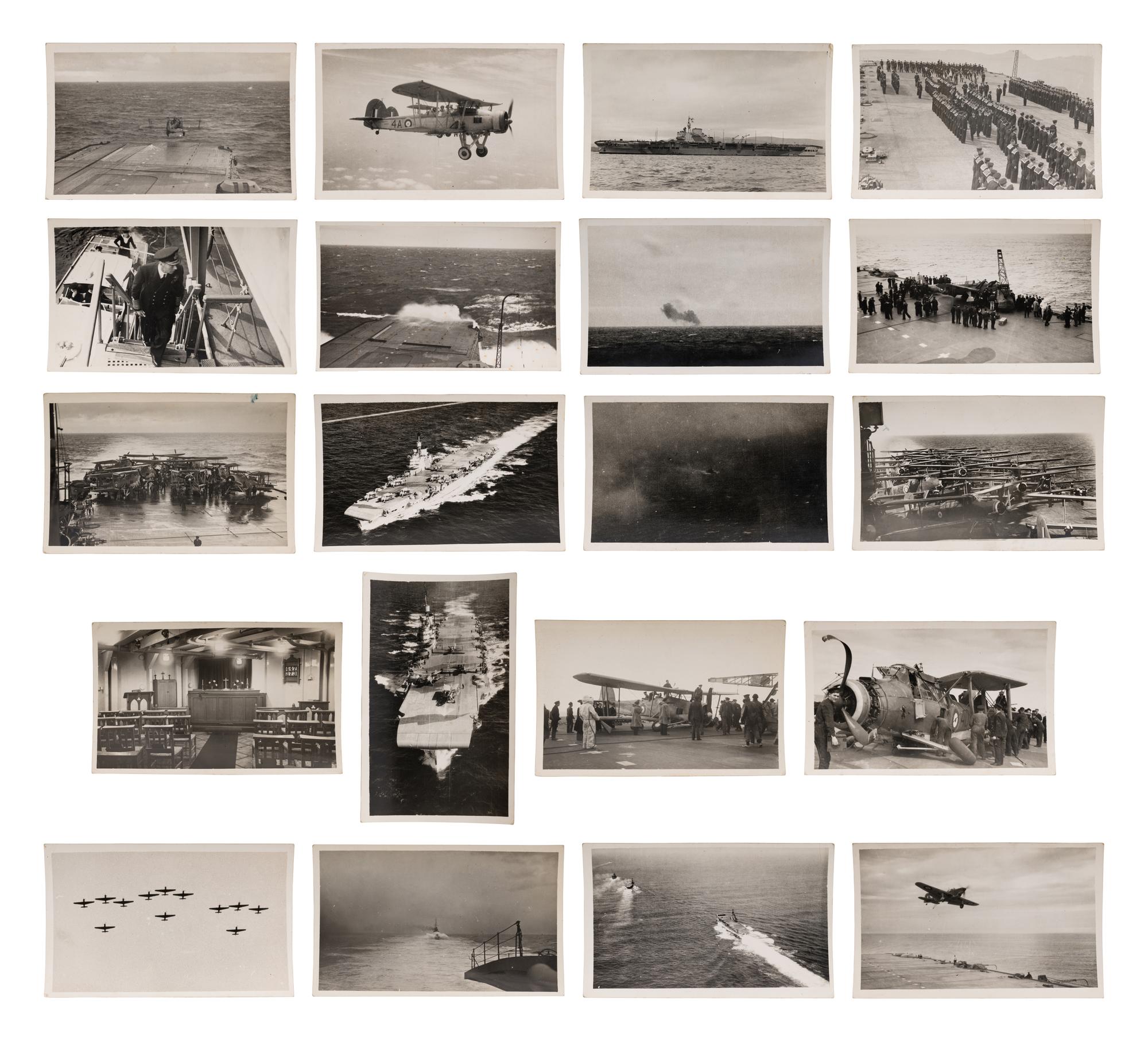 [GERMAN BATTLESHIP BISMARCK]. An archive of photographs and postcards relating to the British hunt for the German battleship Bismarck, ca. 1940s.