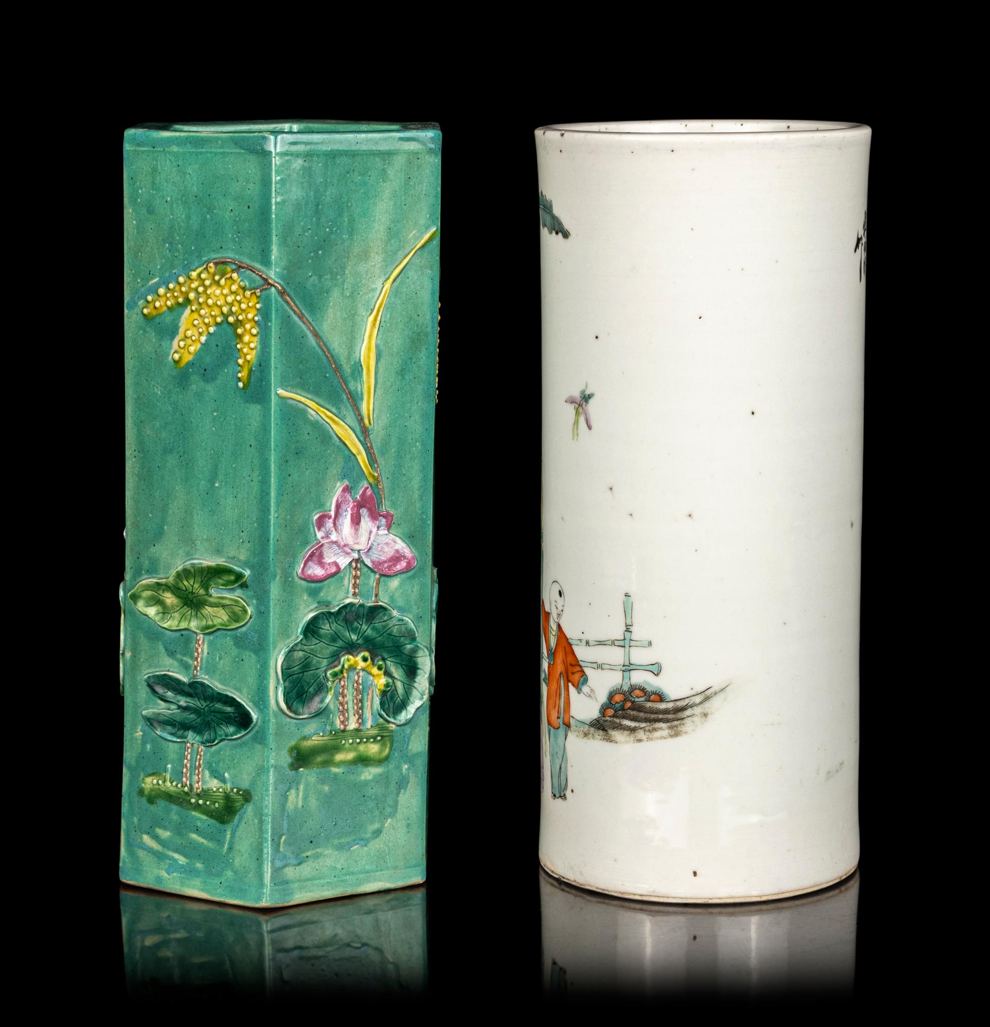 Two Chinese Porcelain Hat Stands