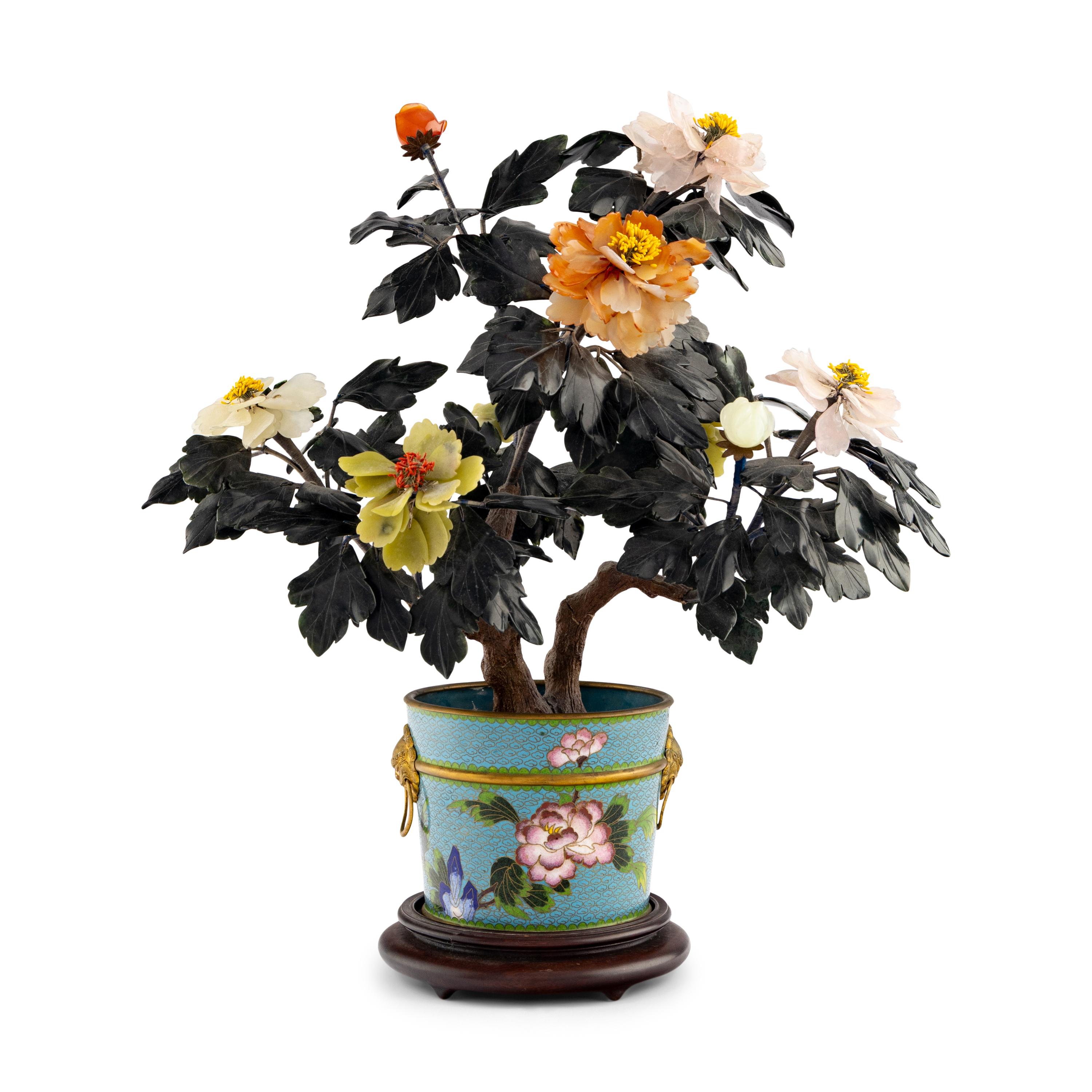 A Cloisonné and Hardstone Model of a Tree