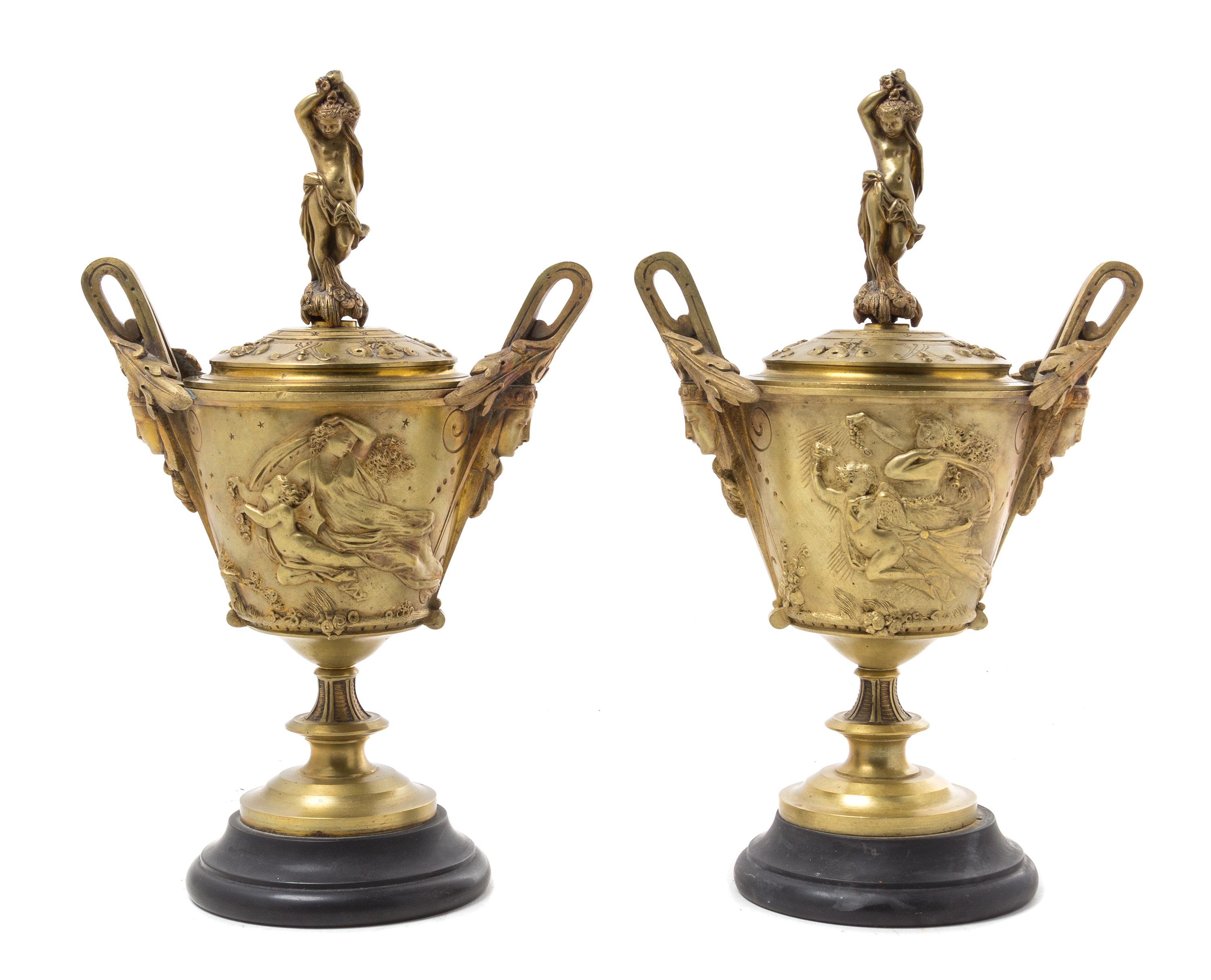 A Pair of French Bronze Covered Urns Height 11 inches. — LATE 19TH CENTURY