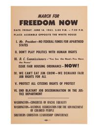 [CIVIL RIGHTS]. March for Freedom Now...Assemble Opposite the White House. [Washington, DC], 14 June 1963. Handbill for march scheduled three days after John F. Kennedy's televised civil rights address.