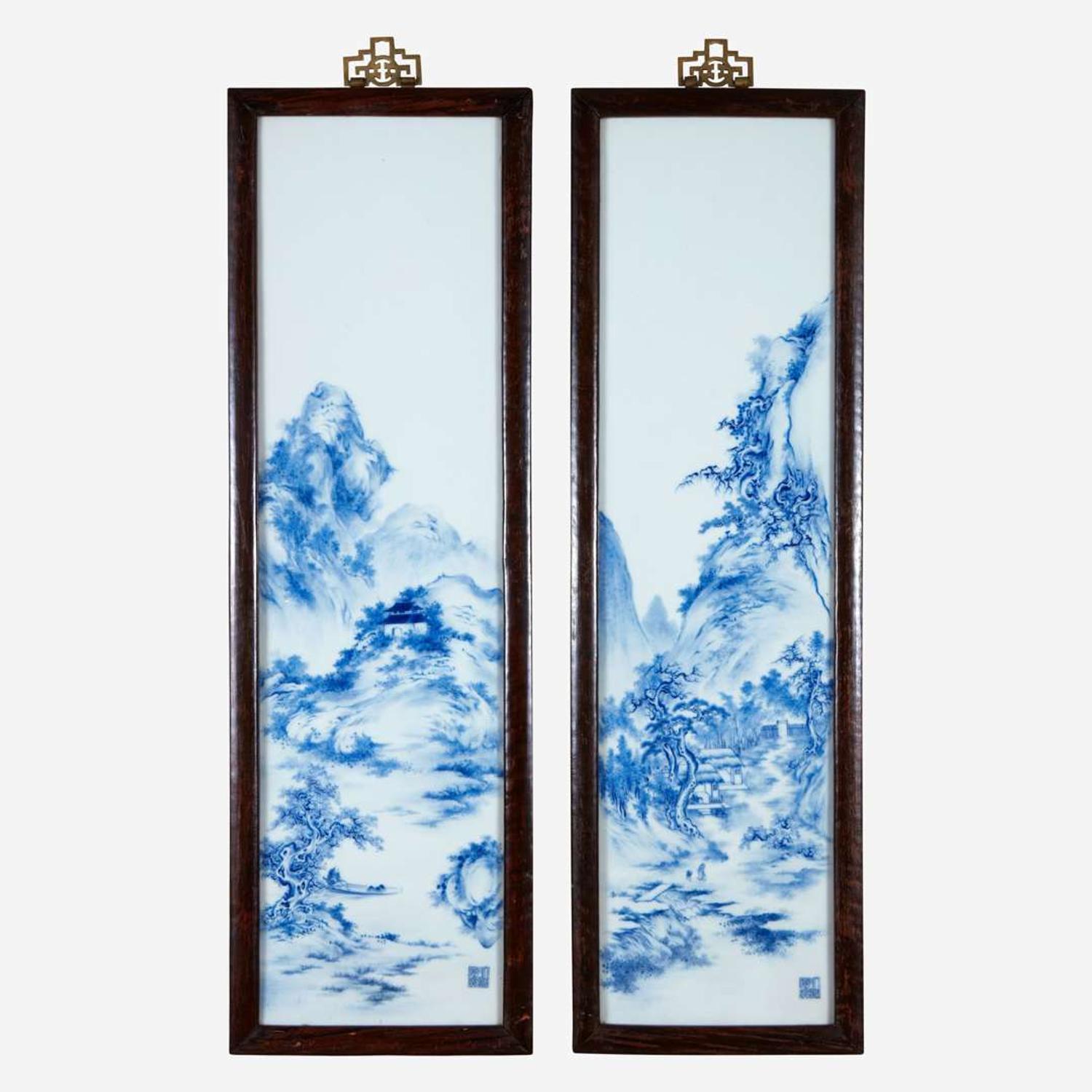 Two finely-painted Chinese blue and white porcelain panels 青花瓷板两件