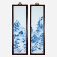 Two finely-painted Chinese blue and white porcelain panels 青花瓷板两件