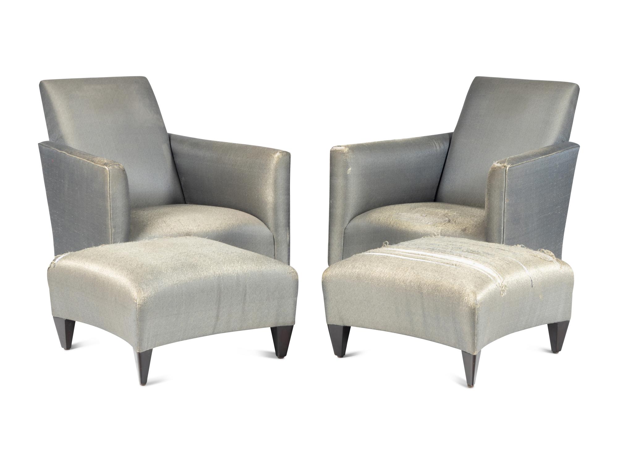 Pair of Lounge Chairs and Ottomans