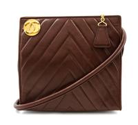 A Chanel Brown Chevron Quilted Leather Bag, 7 1/2 x 7 x 1 1/2 inches.