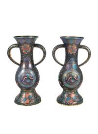 A Large Pair of Japanese Cloisonne Enamel Vases