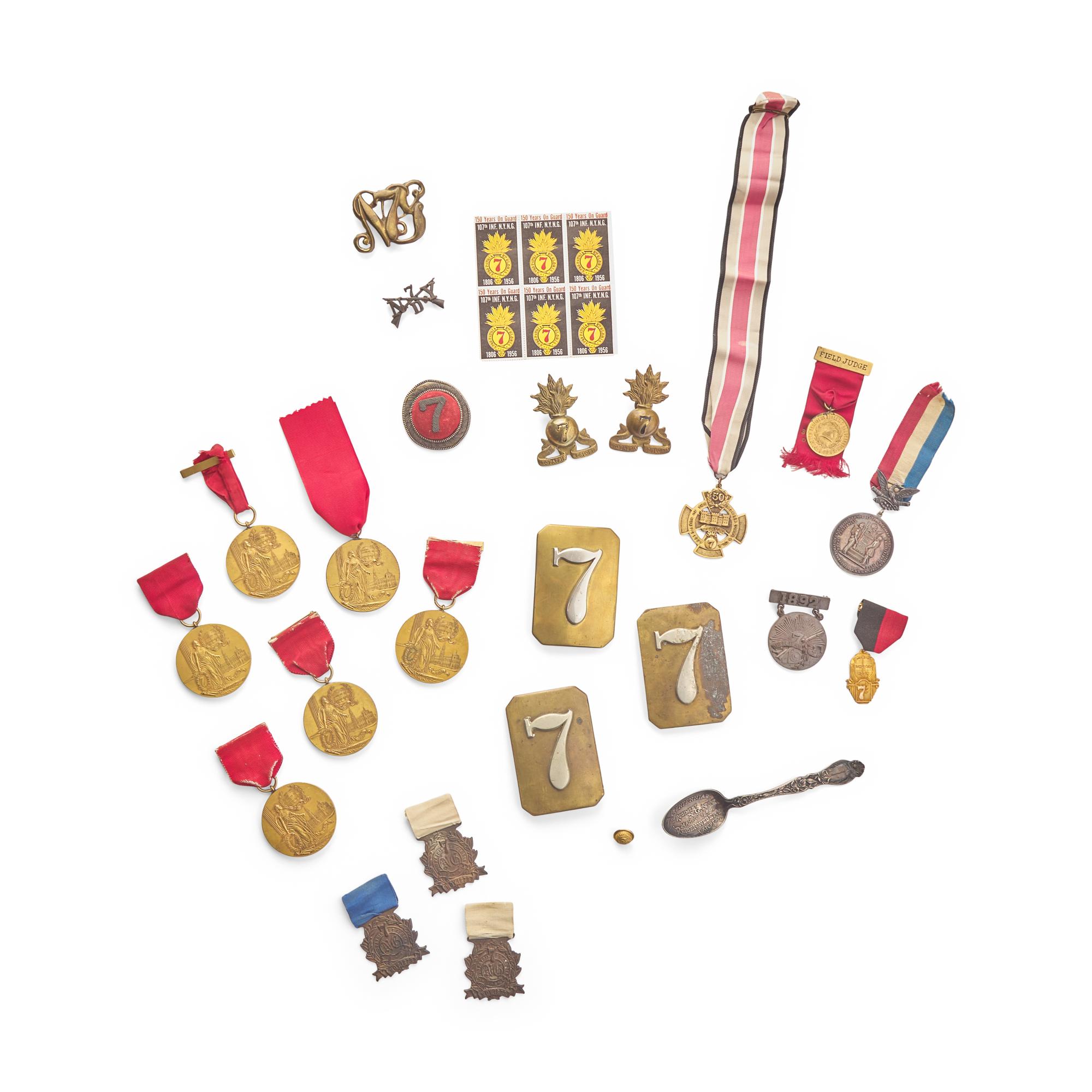 [Militaria] Assortment of medals, badges, devices, and insignia from the 7th N.Y. National Guard