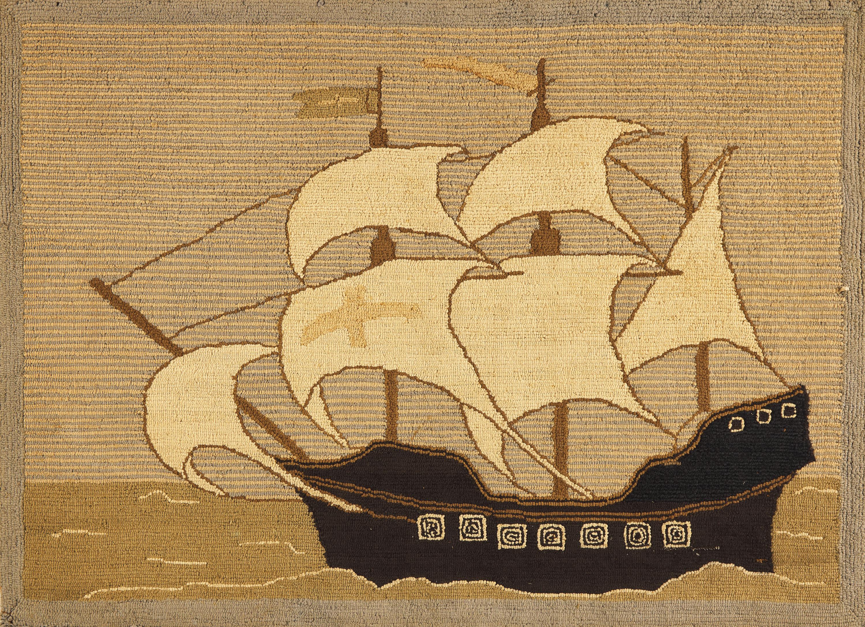 A Grenfell Rug Depicting the Ship Santa Maria
