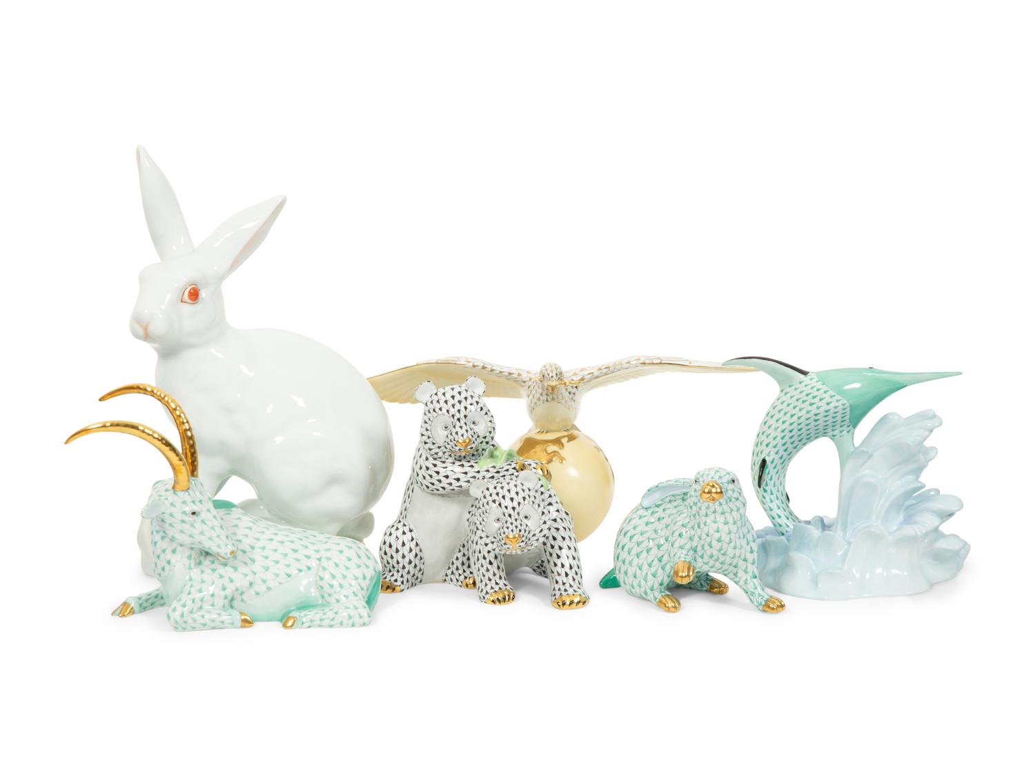 A Group of Thirteen Herend Porcelain Figures of Animals