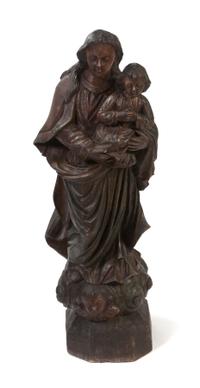 A Carved Wood Figural Group, Height 48 inches.