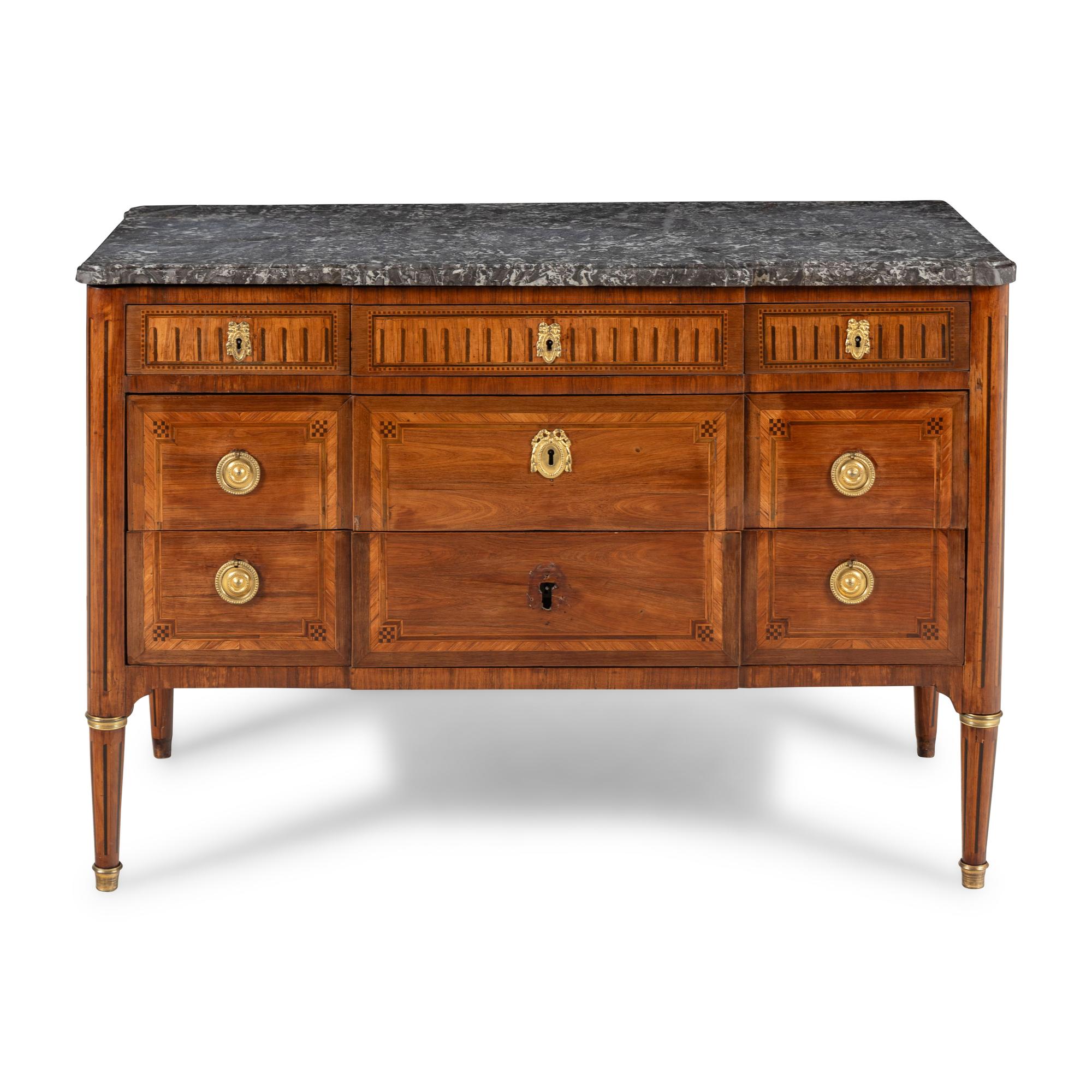 A Louis XVI Tulipwood, Marquetry and Ormolu-Mounted Commode