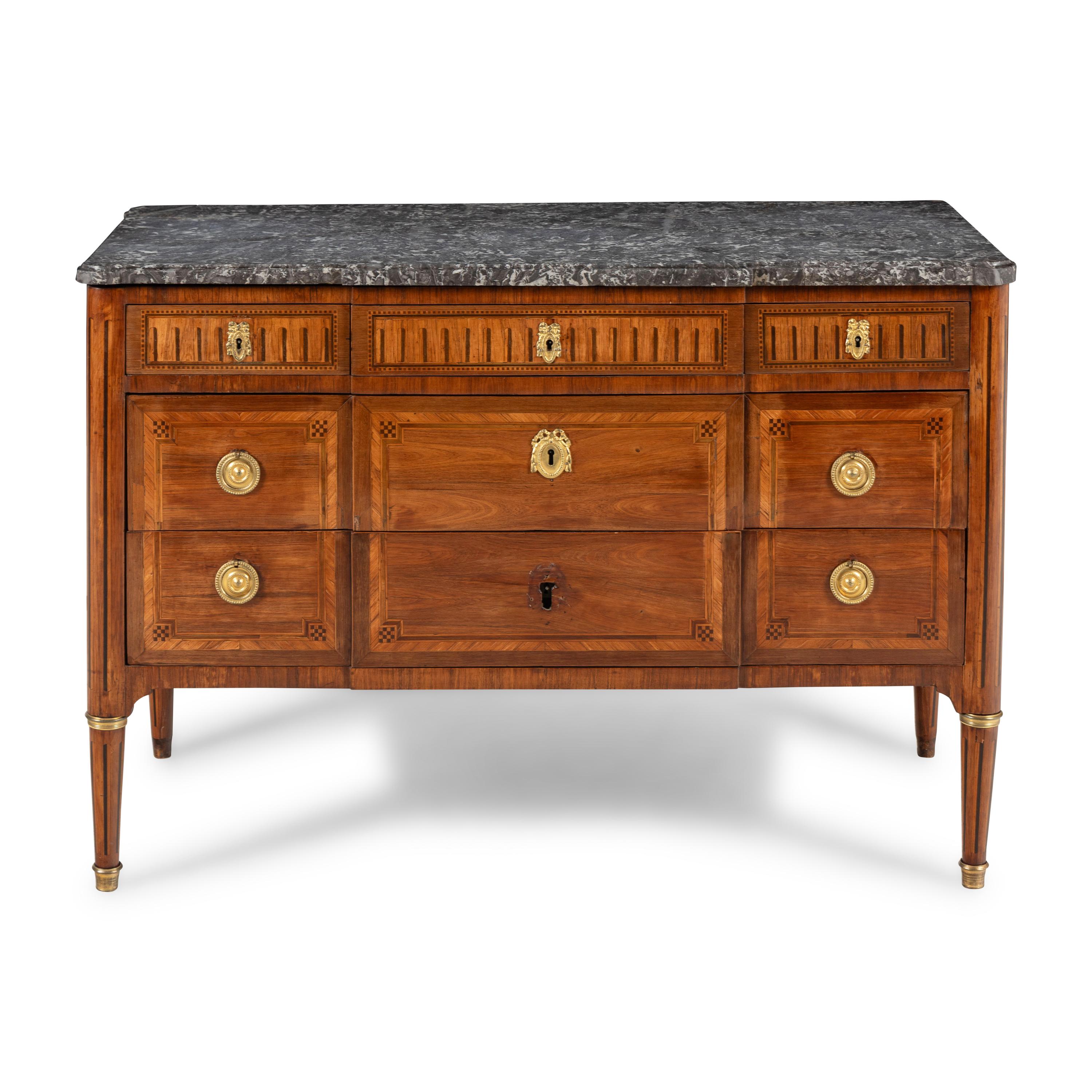 A Louis XVI Tulipwood, Marquetry and Ormolu-Mounted Commode