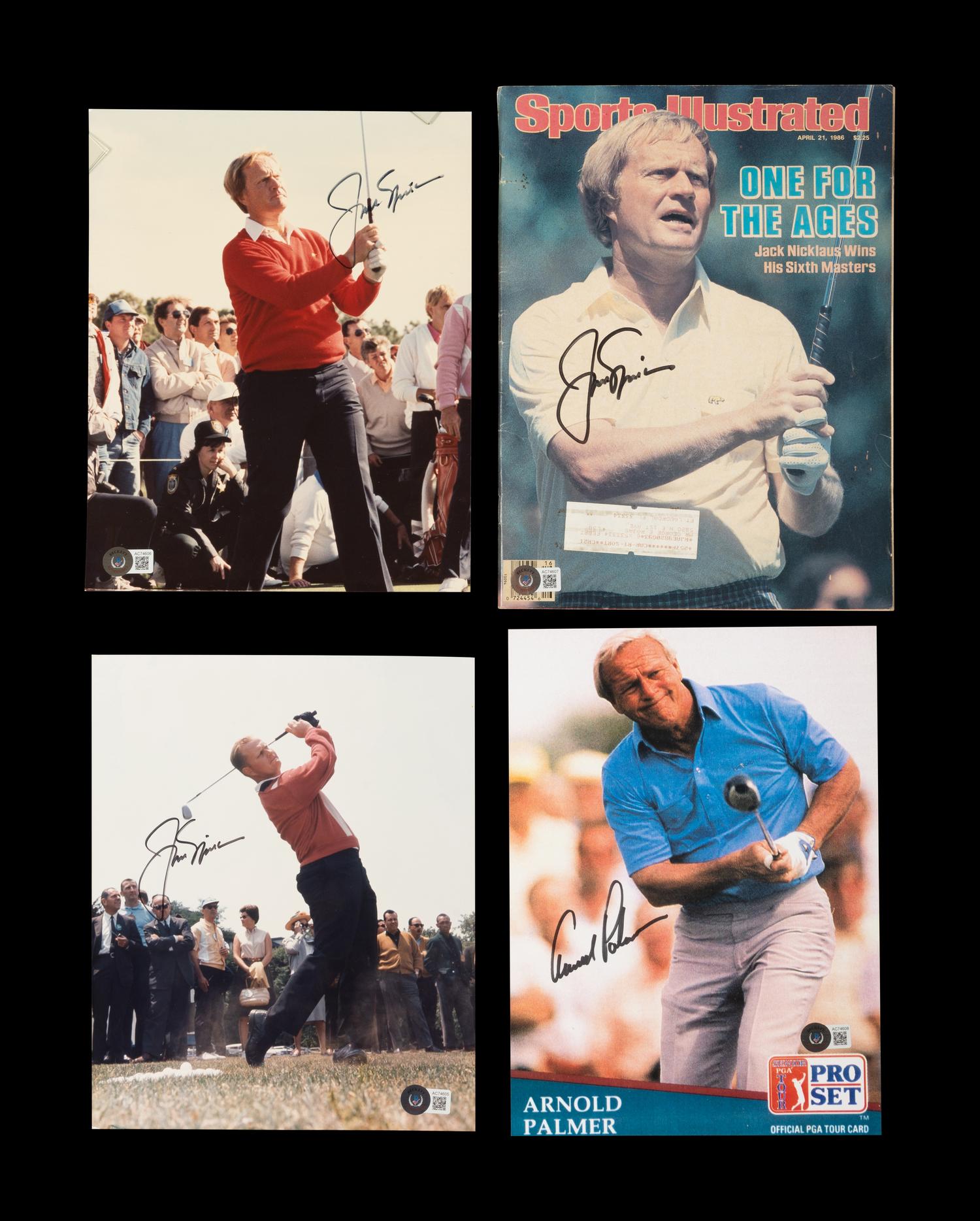 A Group of Jack Nicklaus and Arnold Palmer Signed Autograph Items (Beckett Authentication Services Letters),