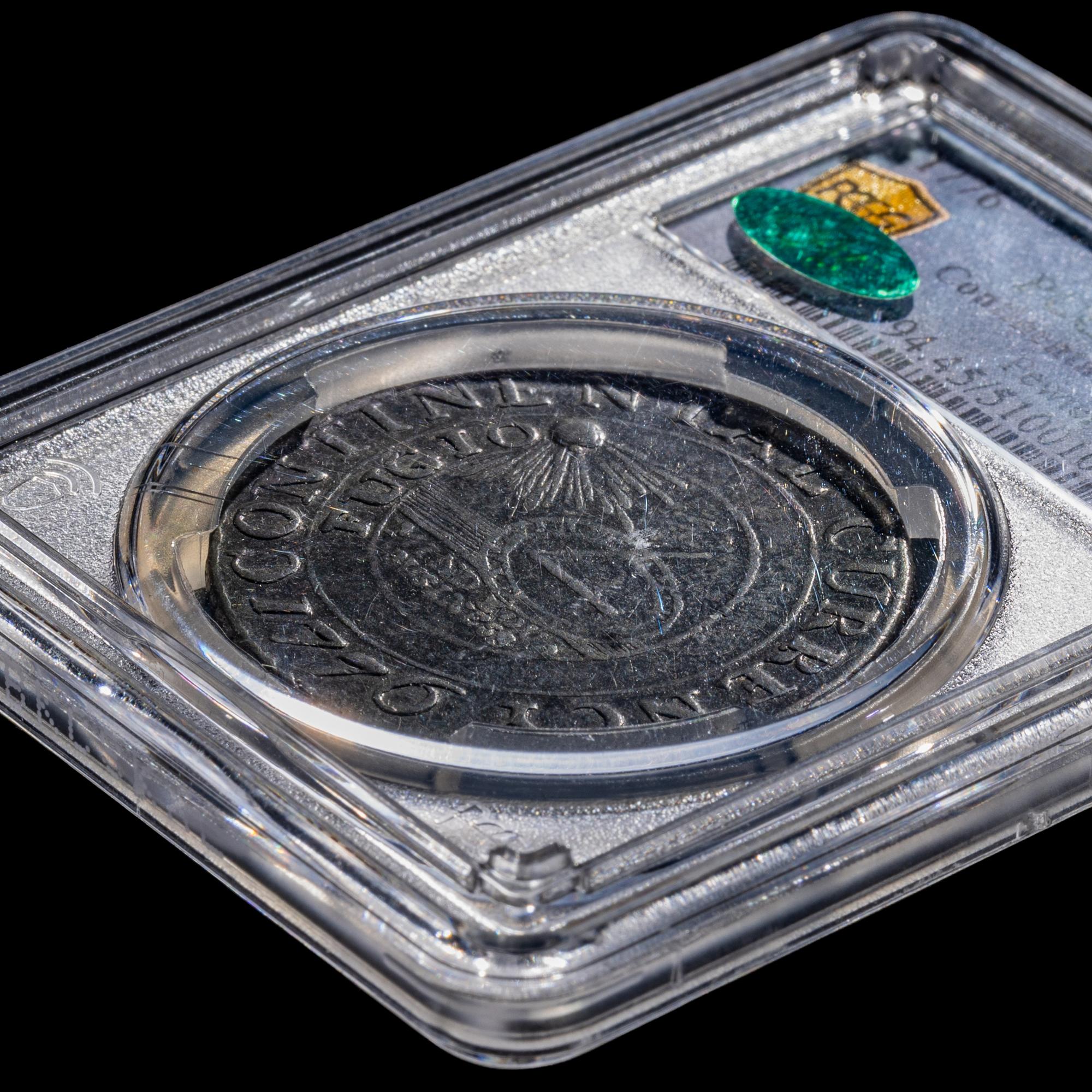 A 1776 Continental Currency Pewter ' Currency' $1 Coin [PCGS XF45; CAC Green Sticker]