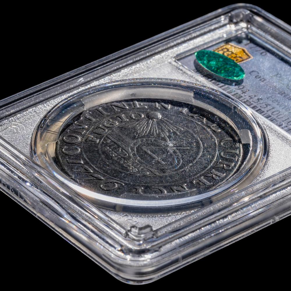 A 1776 Continental Currency Pewter ' Currency' $1 Coin [PCGS XF45; CAC Green Sticker]
