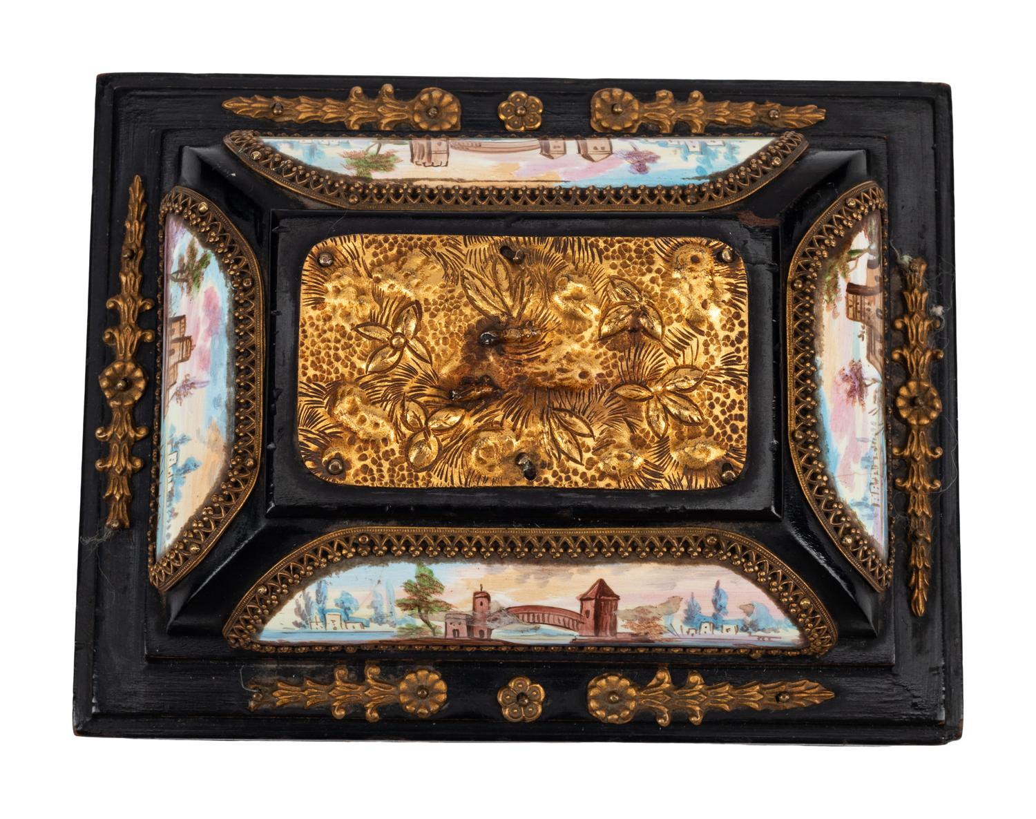 A Small Austrian Enamel Plaque Mounted Table Casket