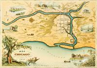 (MAP, CHICAGO) CONLEY, WALTER. A Map of Chicago Incorporated as a Town, 1833. Chicago, 1933. Color litho. map.