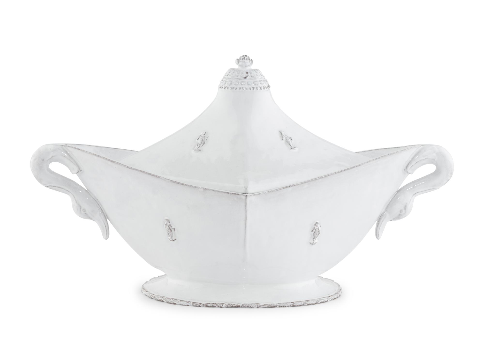 A Continental White-Glazed Faience Tureen
