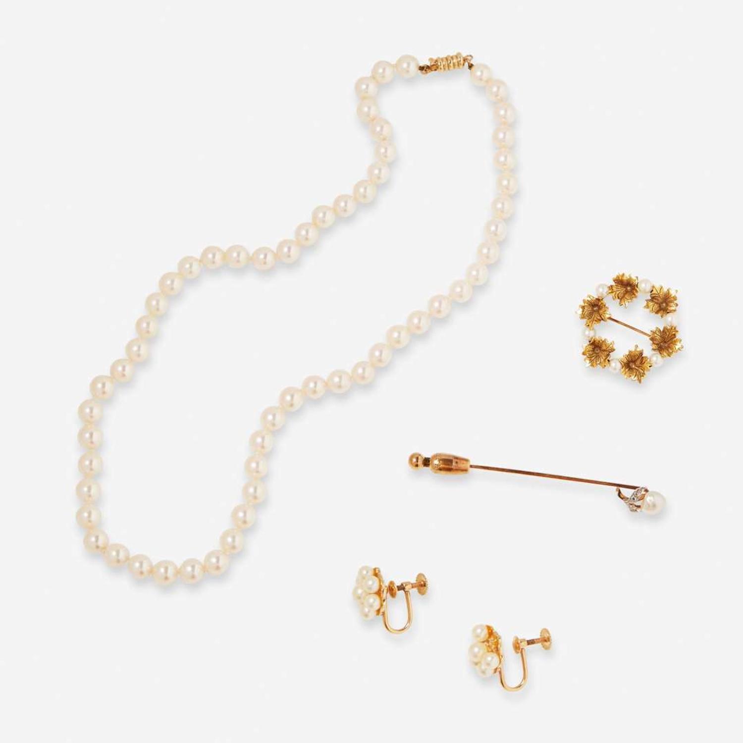 A Collection of Yellow Gold and Pearl Jewelry
