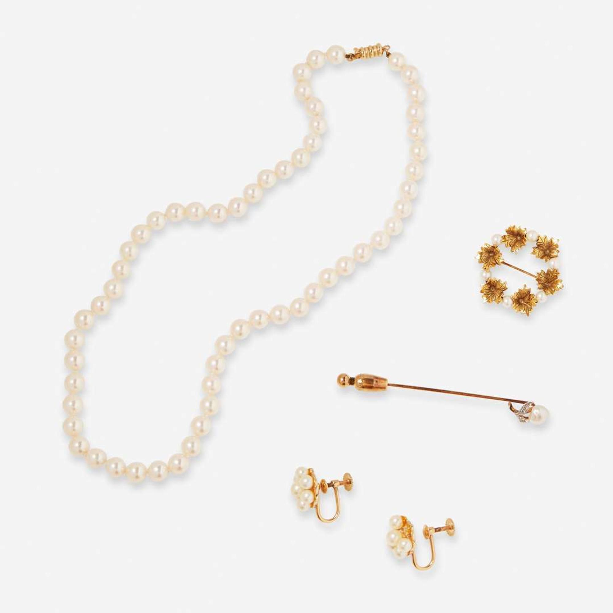 A Collection of Yellow Gold and Pearl Jewelry