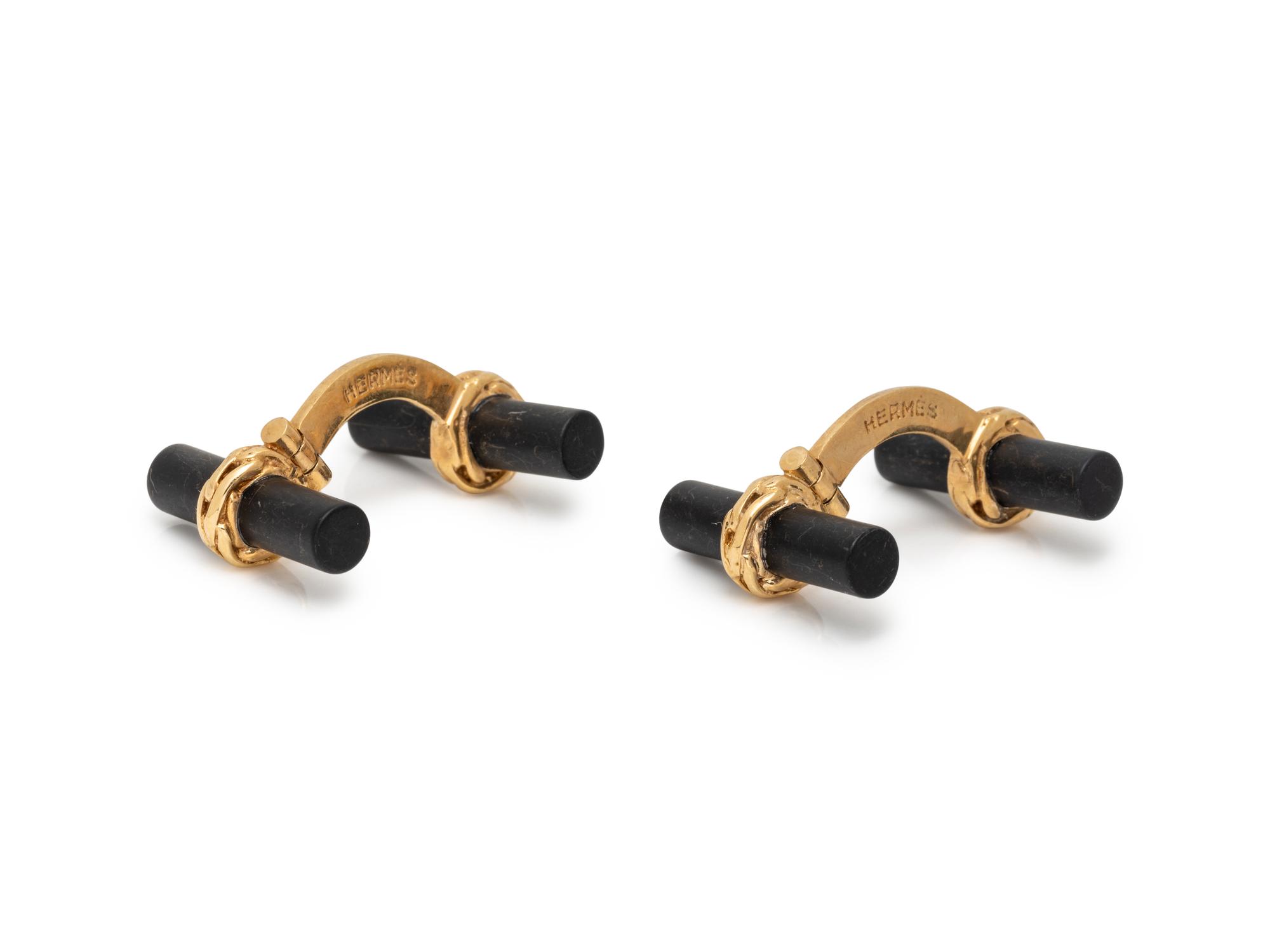 HERMÈS, YELLOW GOLD AND ONYX CUFFLINKS