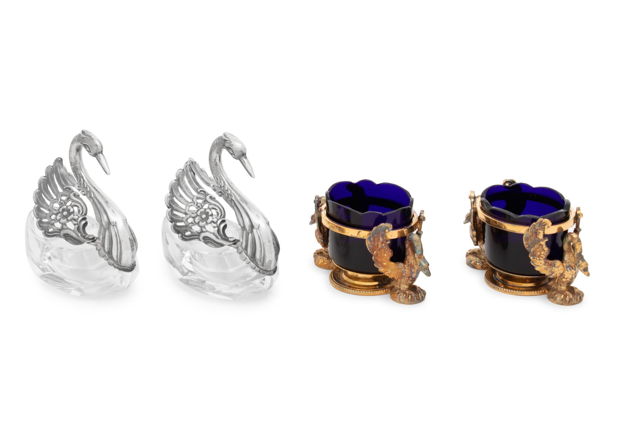 Two Pairs of Continental Swan-Form Salt Cellars