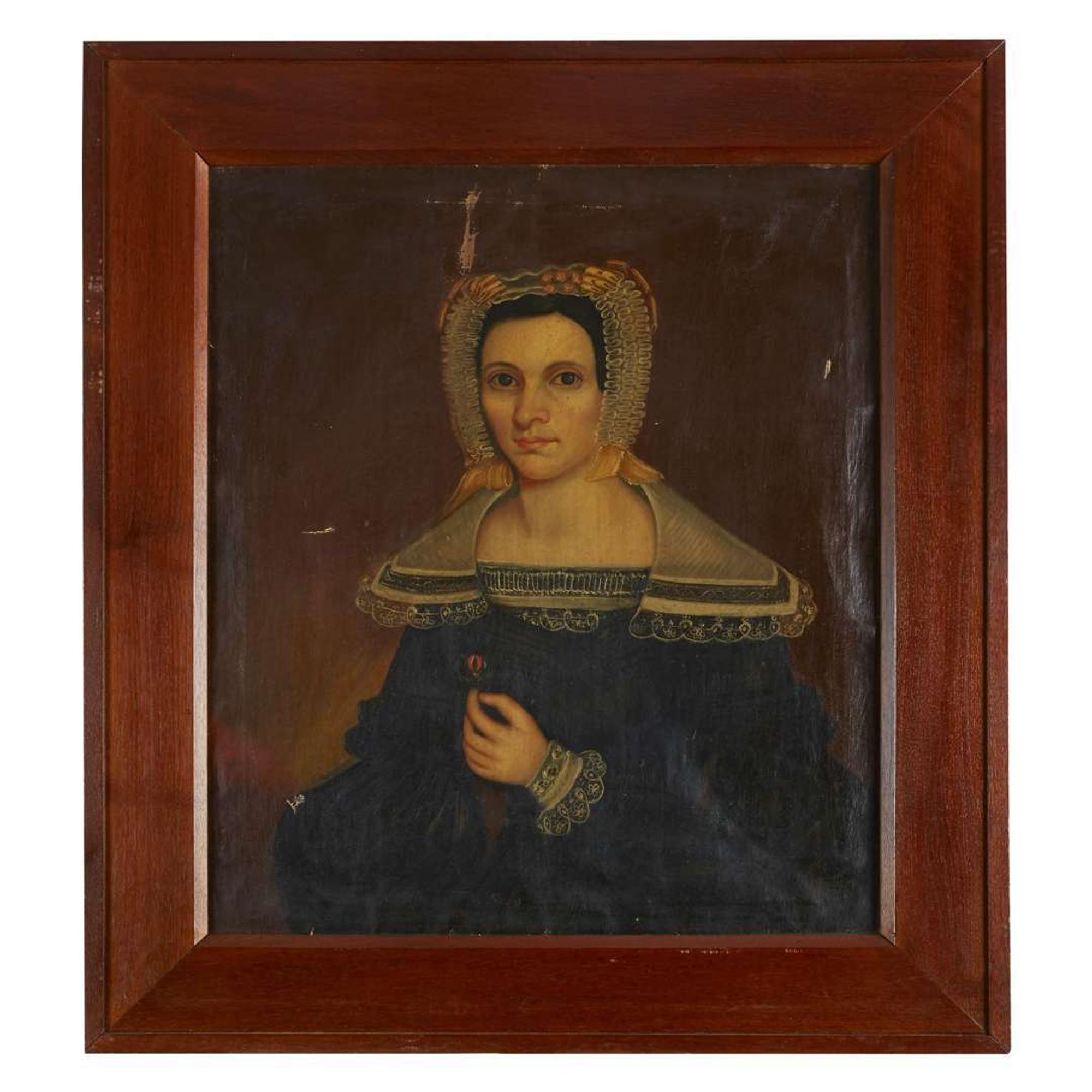 American School 19th century Three portraits: Miles H. Greenfield, Martha Ann Bell Greenfield and