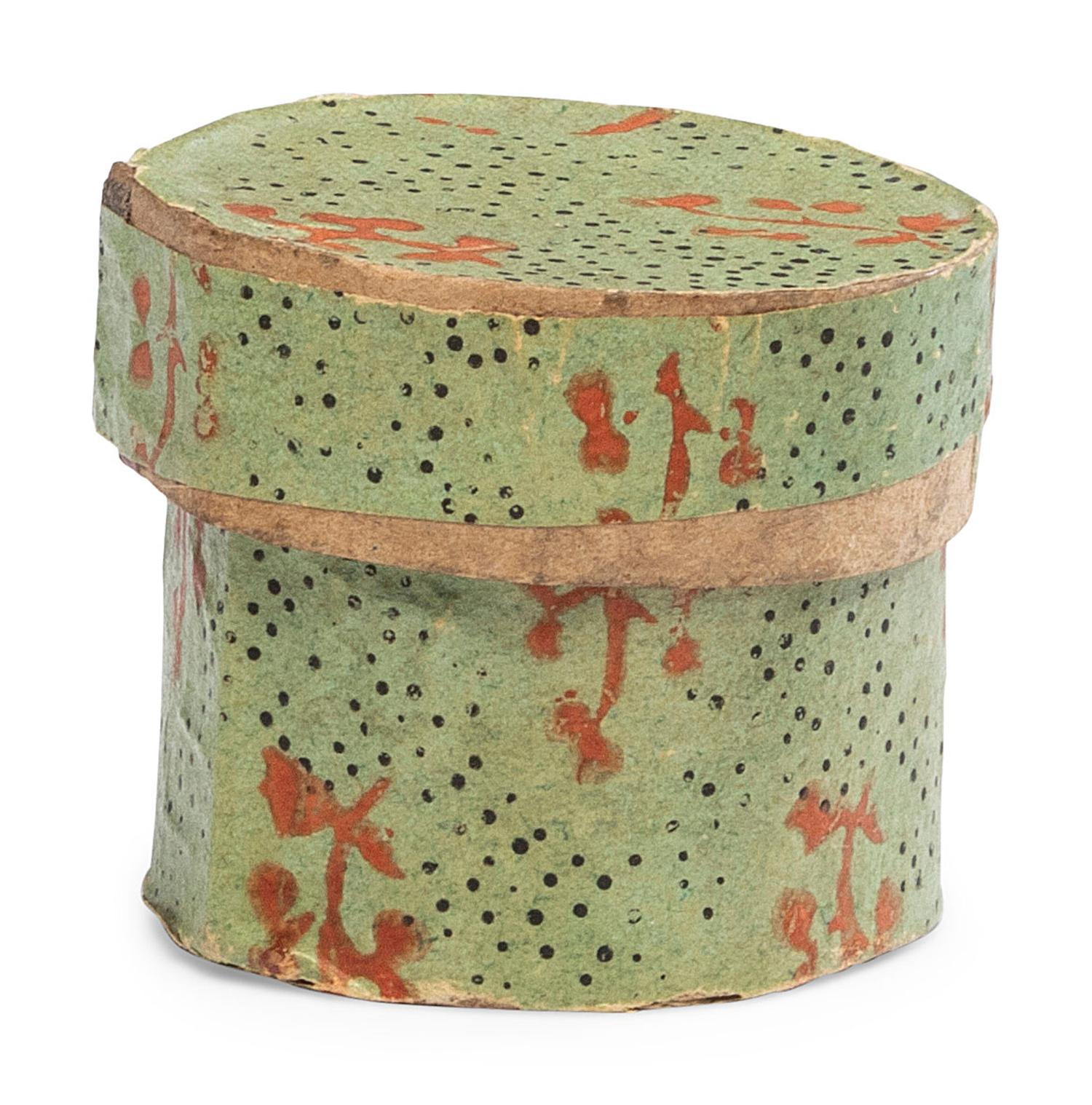 A Miniature Wallpaper Hat Box and Miniature Basket