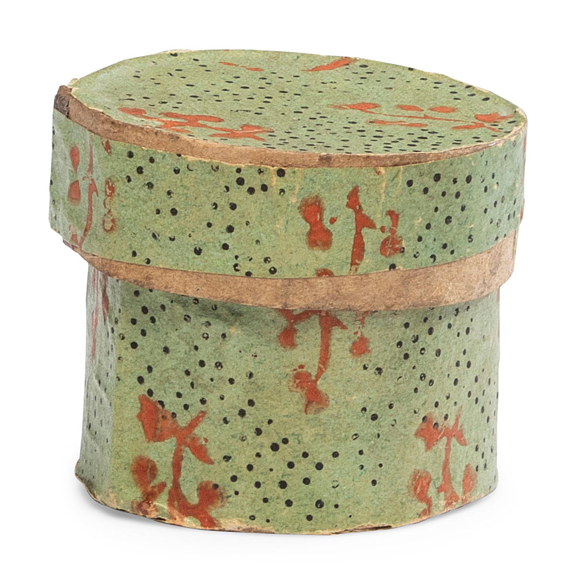 A Miniature Wallpaper Hat Box and Miniature Basket