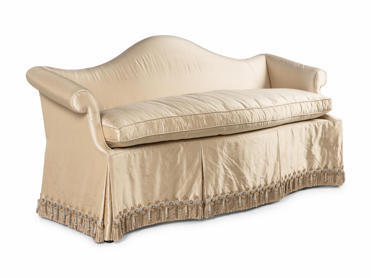 A Custom Silk-Upholstered Camelback Settee