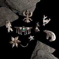 Navajo and Zuni Silver Figural Pins / Pendants, PLUS