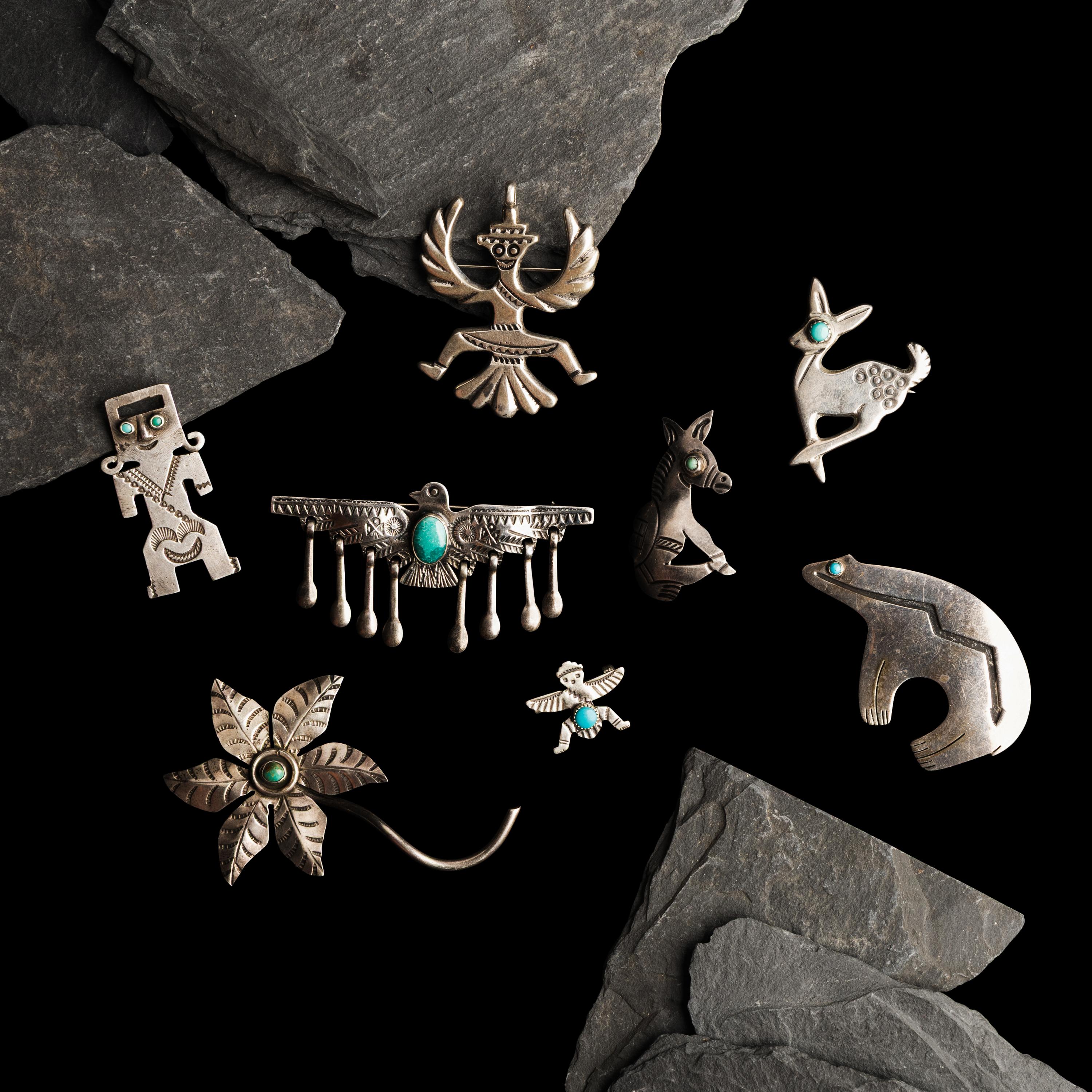 Navajo and Zuni Silver Figural Pins / Pendants, PLUS
