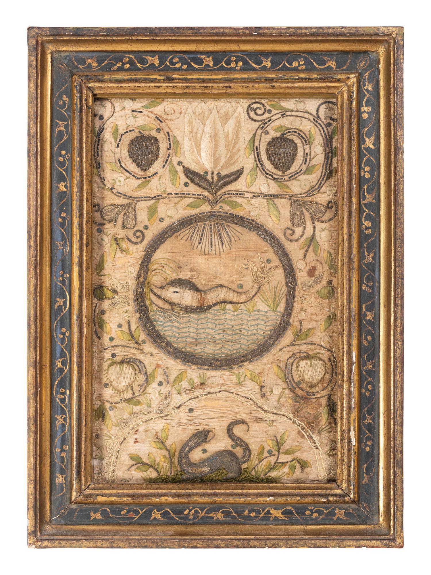 An English Needlework Panel of a Dolphin