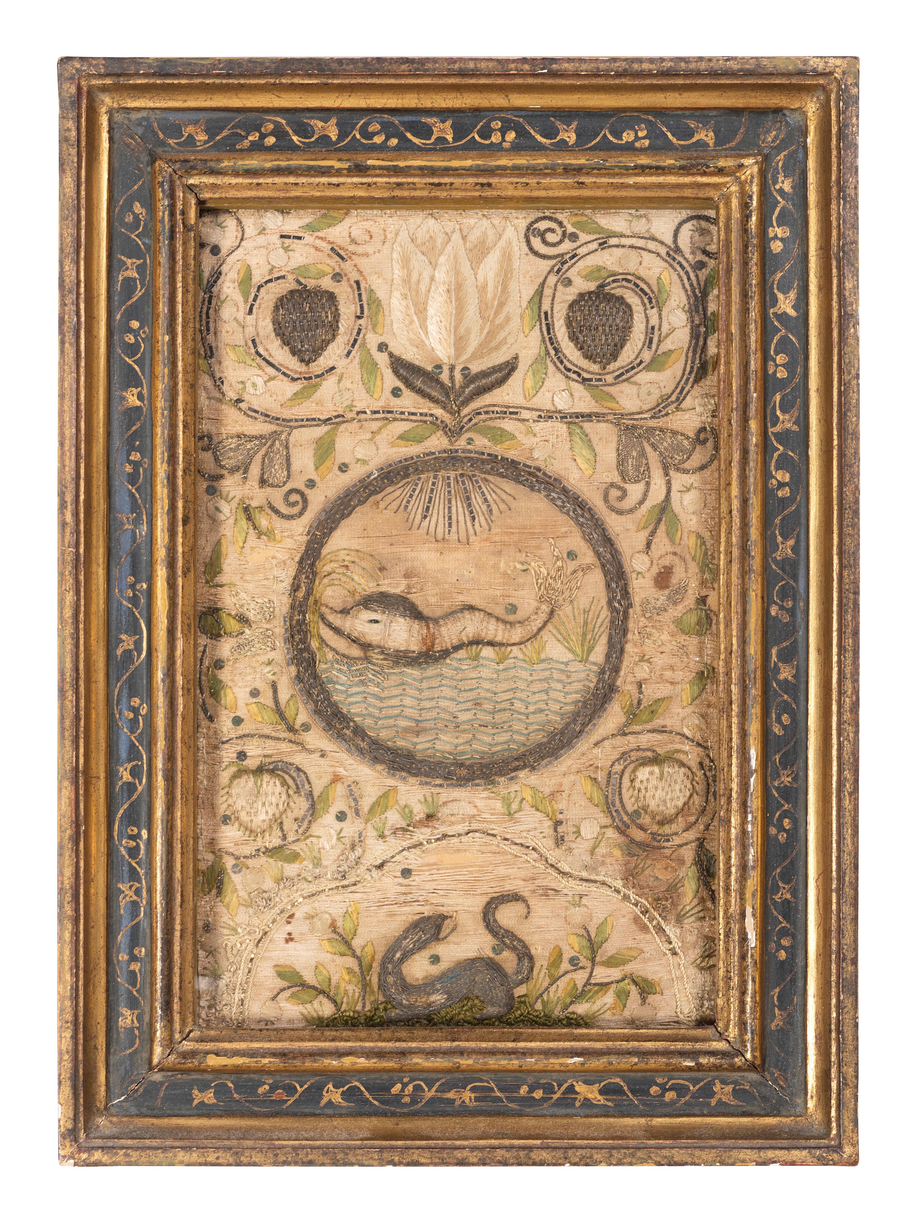 An English Needlework Panel of a Dolphin