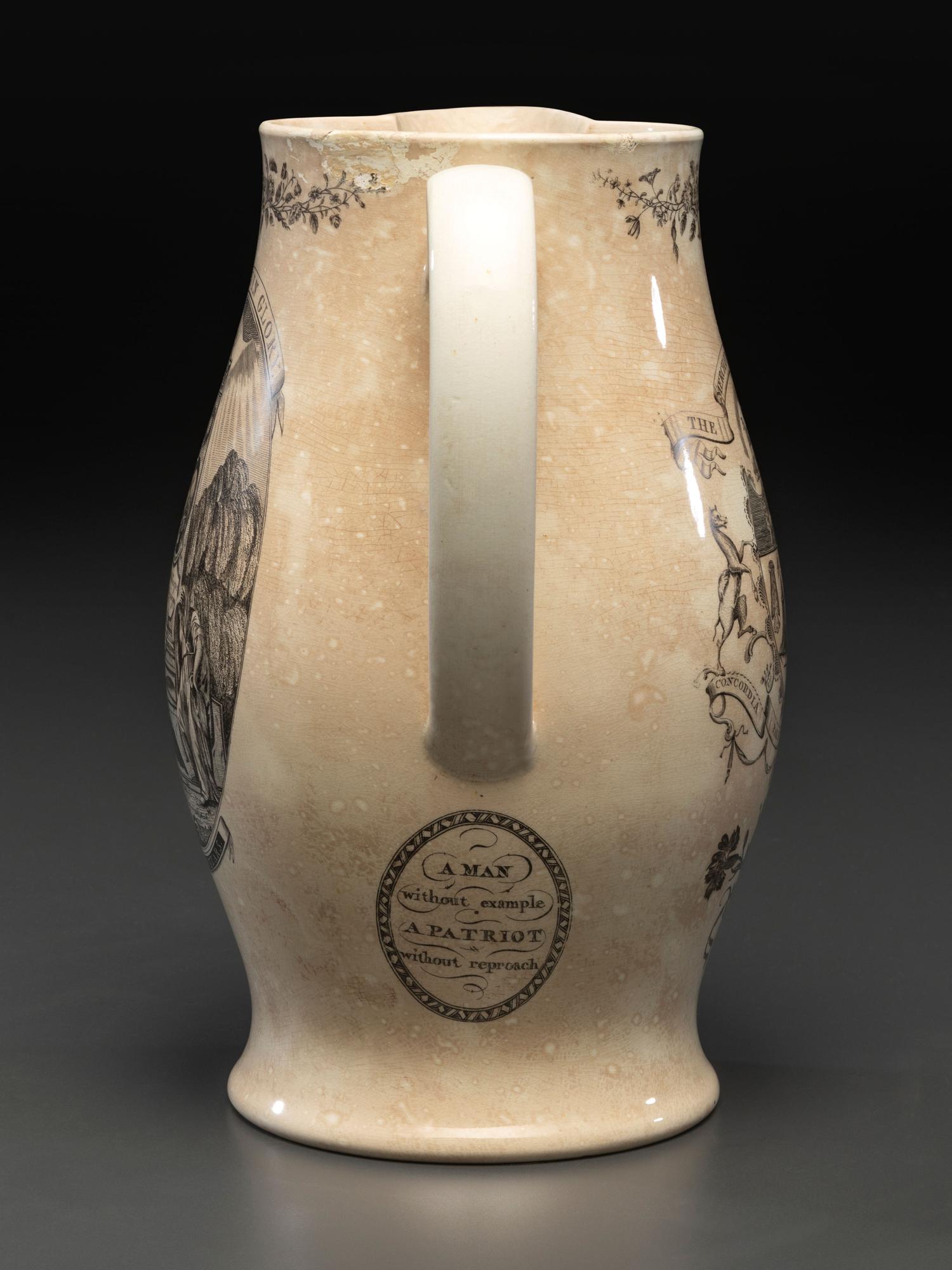 A Liverpool Transfer-Printed Creamware 'Washington in Glory, America in Tears' Memorial Pitcher
