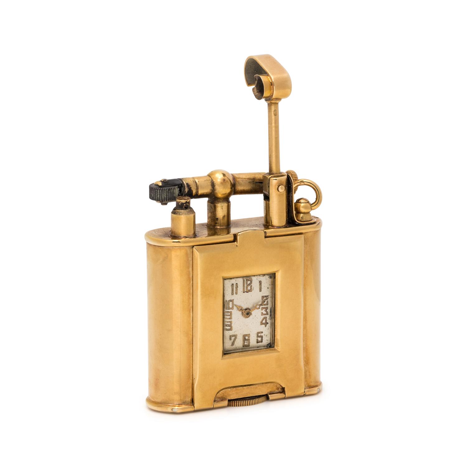 DUNHILL, 18K YELLOW GOLD LIGHTER/CLOCK