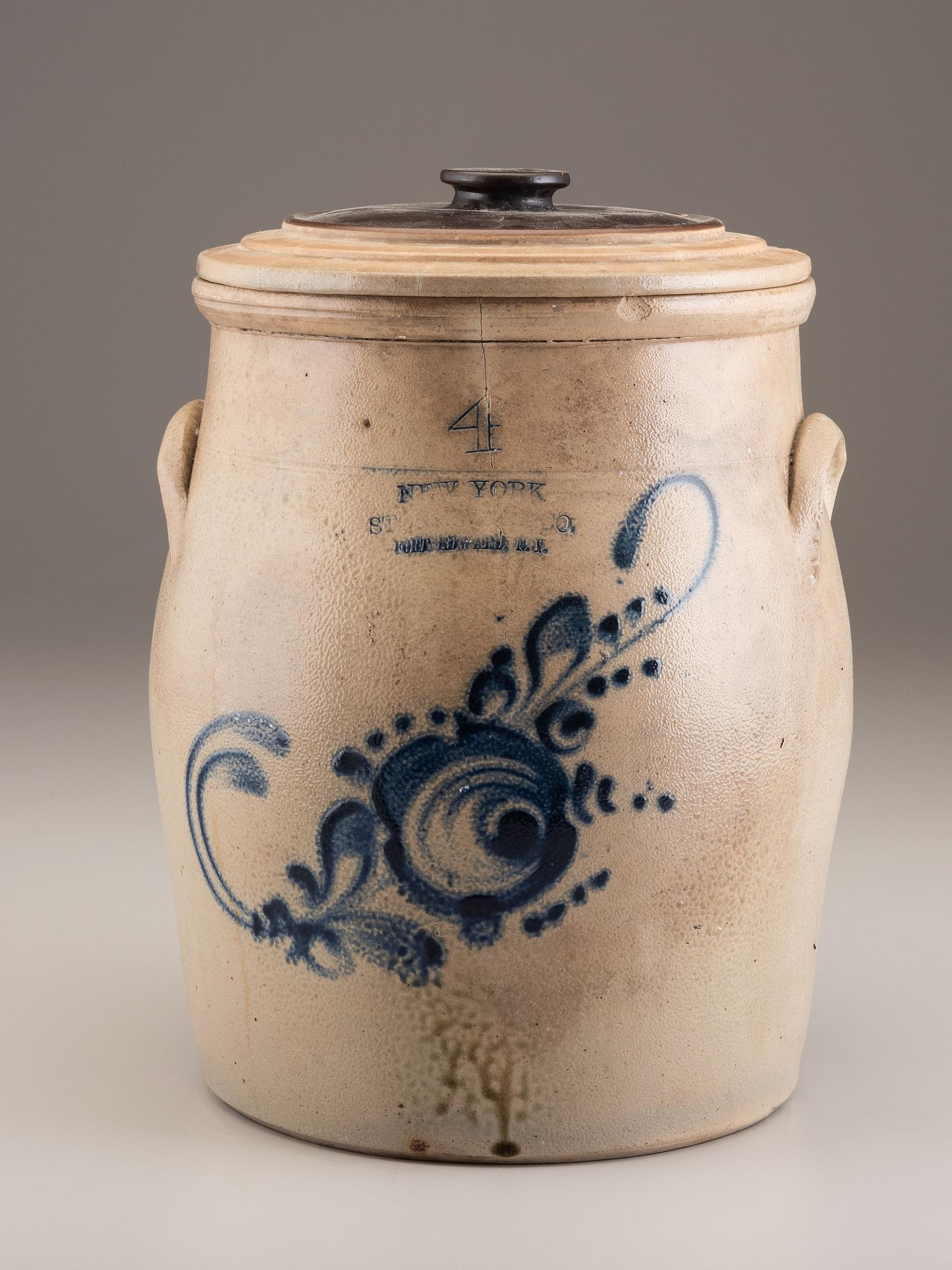 A Four-Gallon Cobalt-Decorated Stoneware Crock
