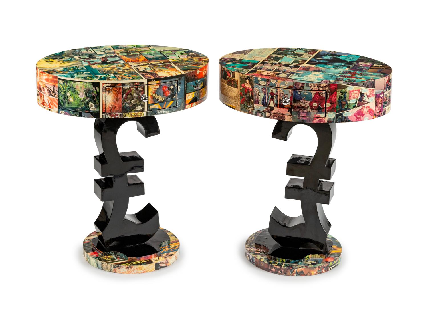 A Pair of Art Moderne Style Decoupaged Nightstands