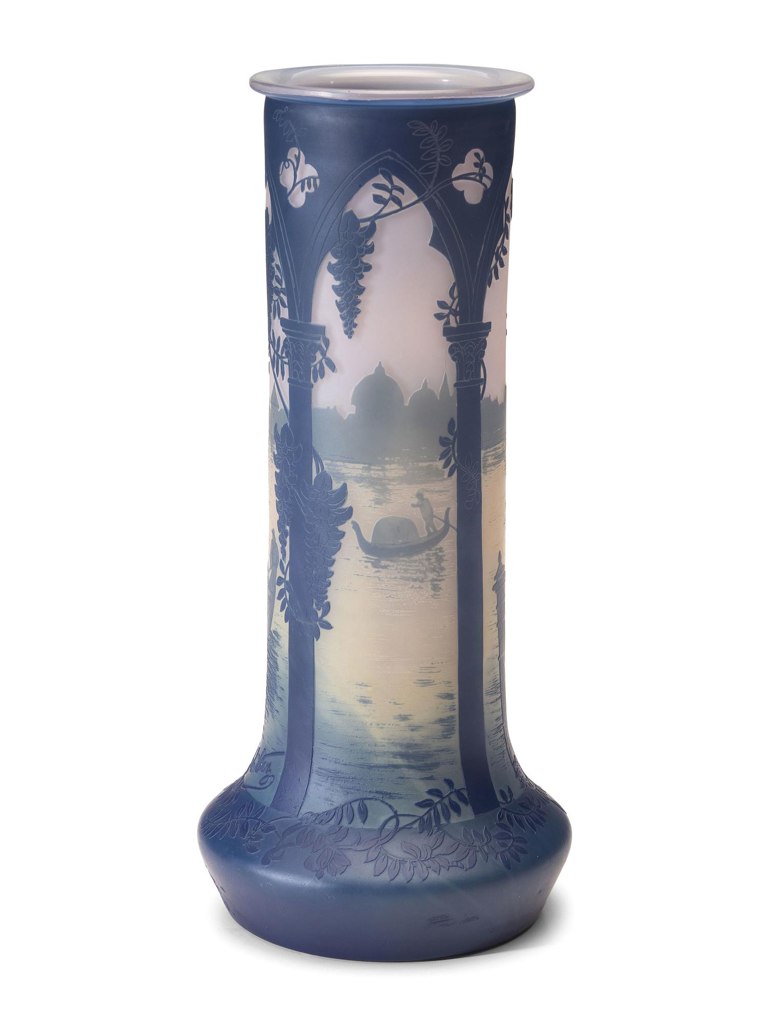 A DeVez Cameo Glass Landscape Vase