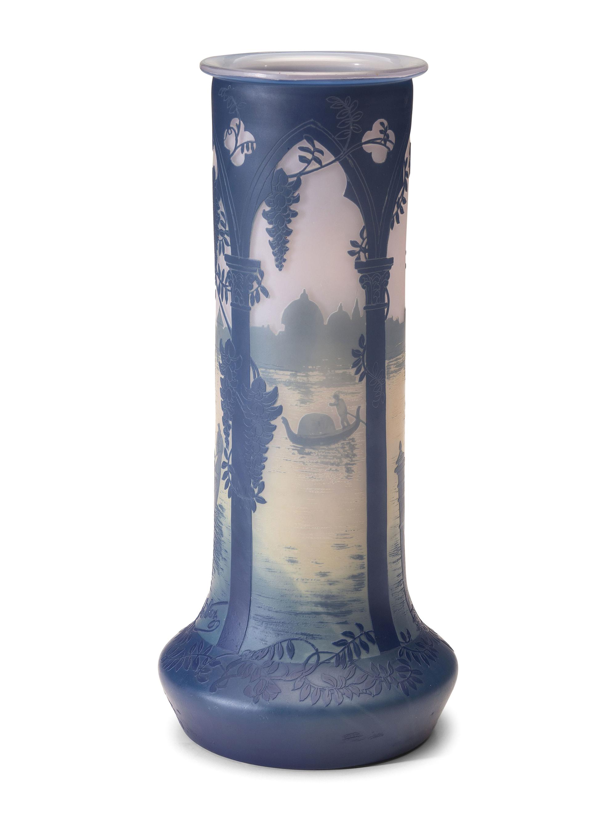 A DeVez Cameo Glass Landscape Vase